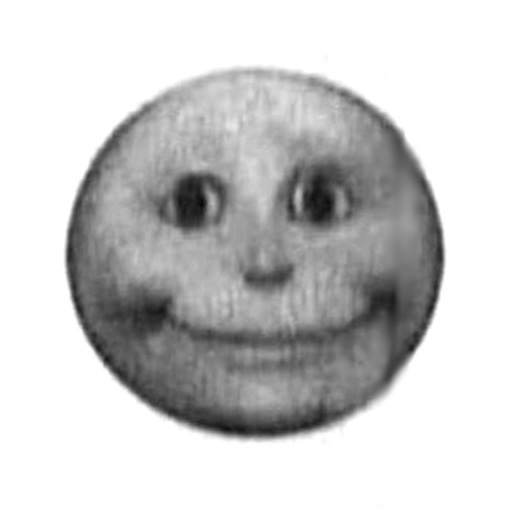 A moon with an unsettling smile rotates side to side
